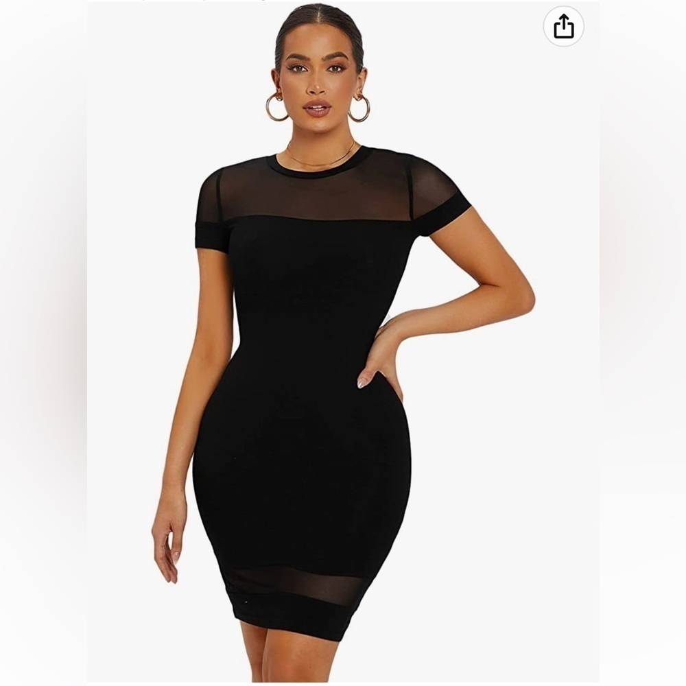 Finejo  Women's Mini Bodycon Dress Short Sleeve Size XL